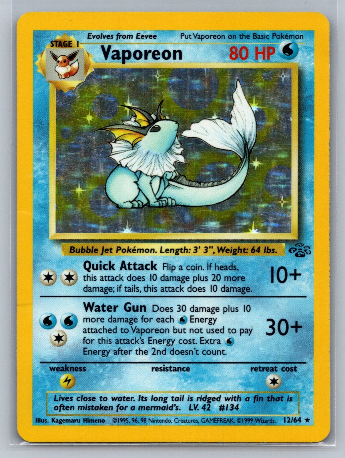 Vaporeon (12) Unlimited Holo Holo Rare 12/64 Jungle LP