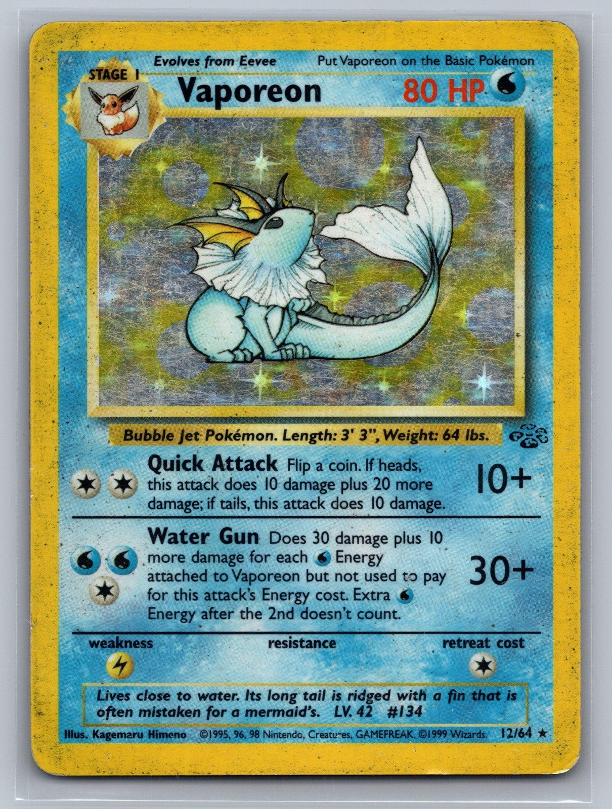 Vaporeon (12) Unlimited Holo Holo Rare 12/64 Jungle MP
