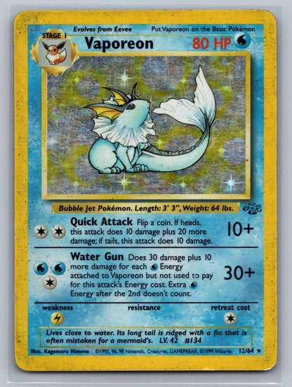 Vaporeon (12) Unlimited Holo Holo Rare 12/64 Jungle MP