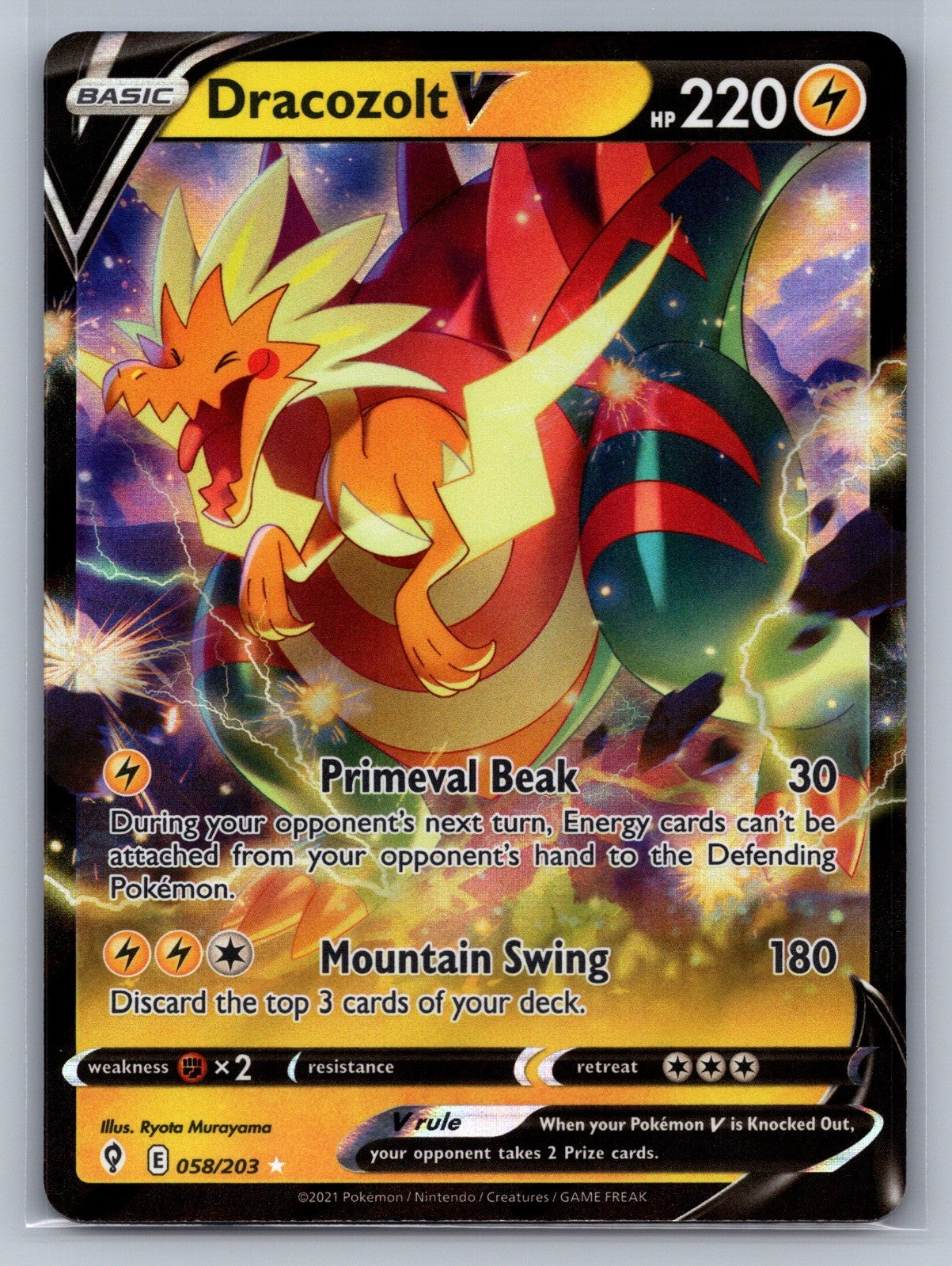 Dracozolt V Holo Ultra Rare 058/203 SWSH07: Evolving Skies NM