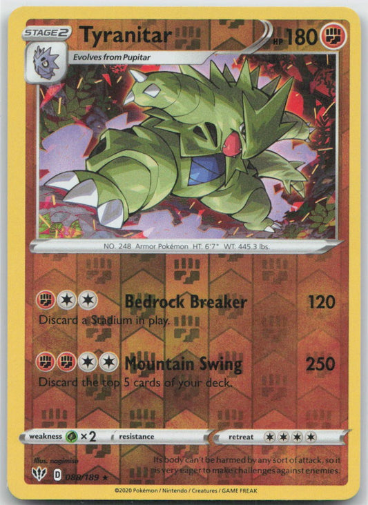 Tyranitar Reverse Holo Holo Rare 088/189 SWSH03: Darkness Ablaze NM