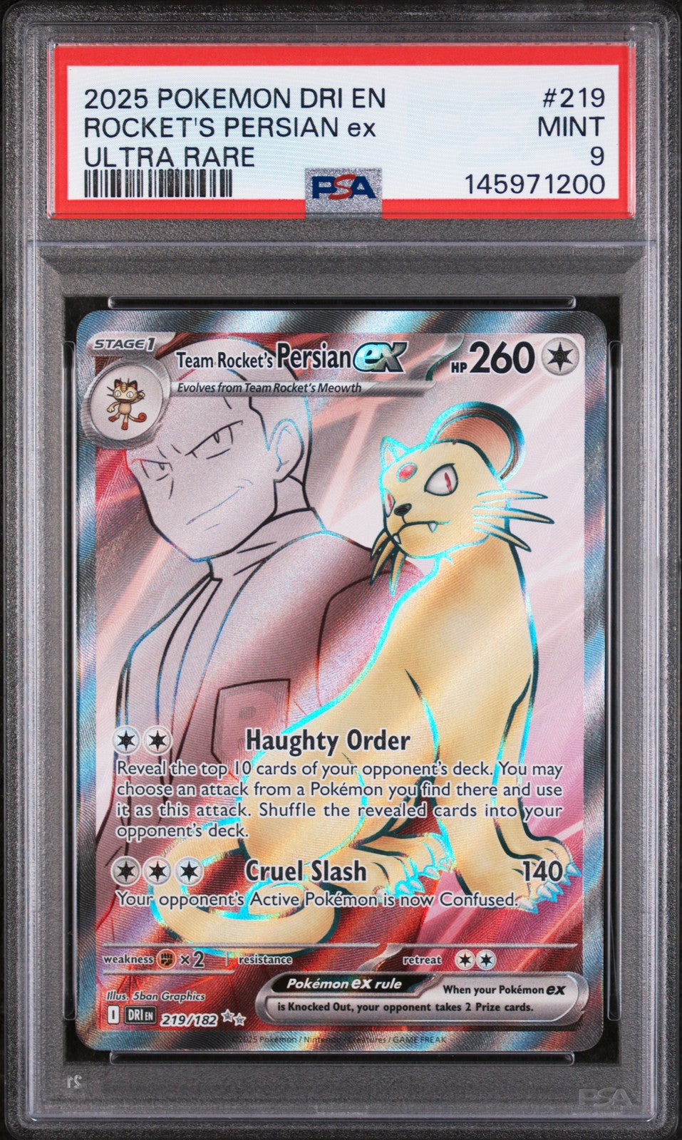 Rocket'S Persian Ex Ultra Rare 219 Pokemon Dri En-Destined Rivals NM PSA 9