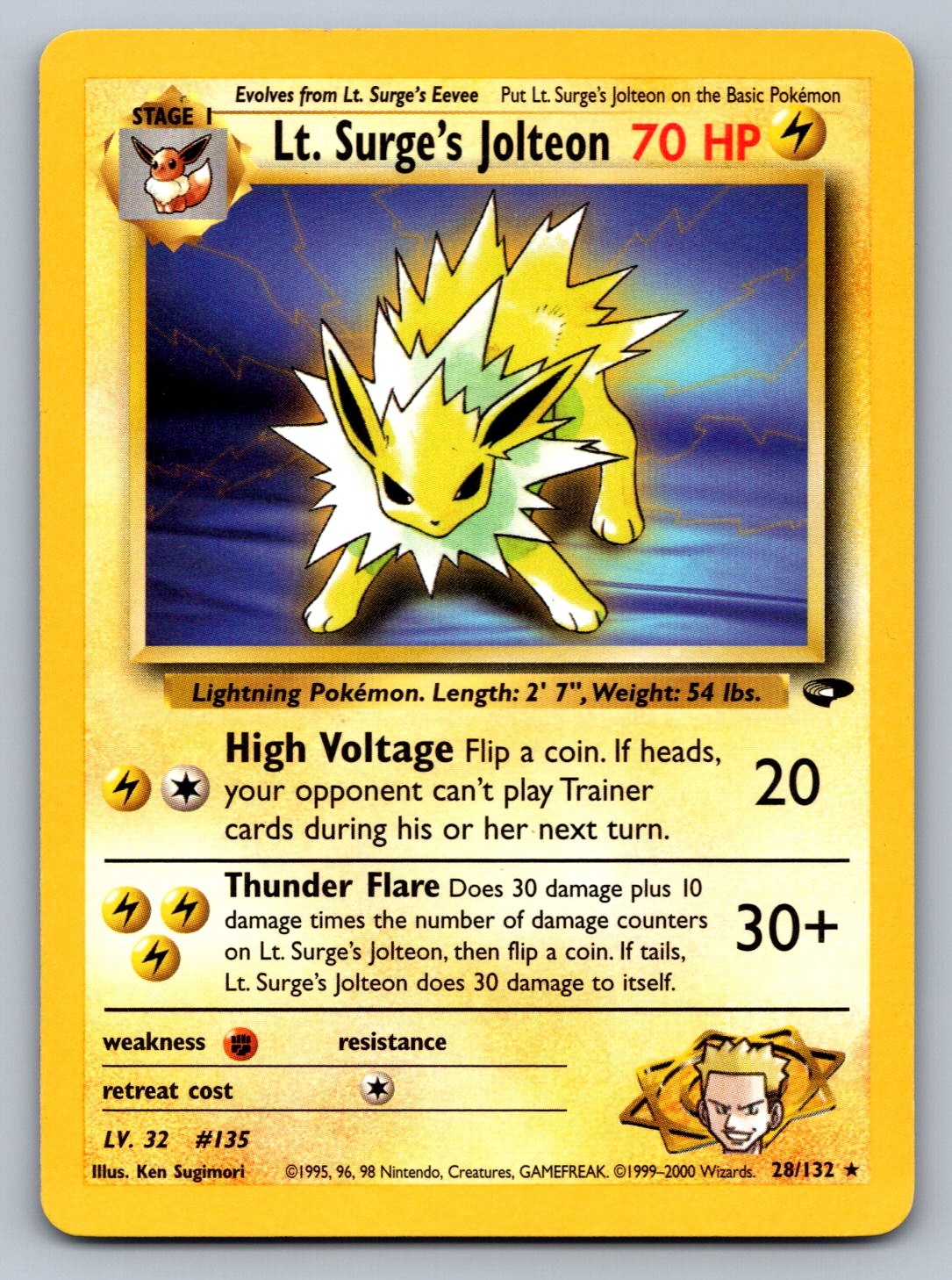 Lt. Surge's Jolteon Unlimited Rare 028/132 Gym Challenge LP