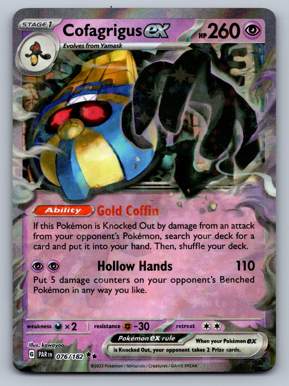 Cofagrigus ex 076/182 Psychic Holo SV04: Paradox Rift LP