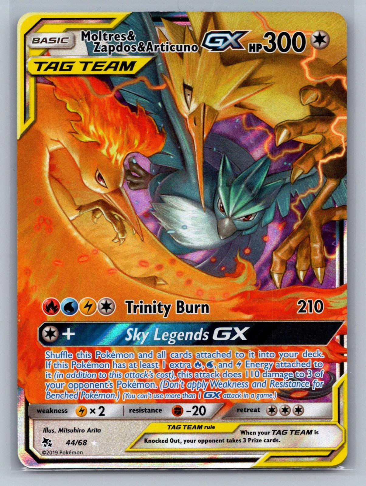 Moltres & Zapdos & Articuno GX Holo Ultra Rare 44/68 Hidden Fates NM
