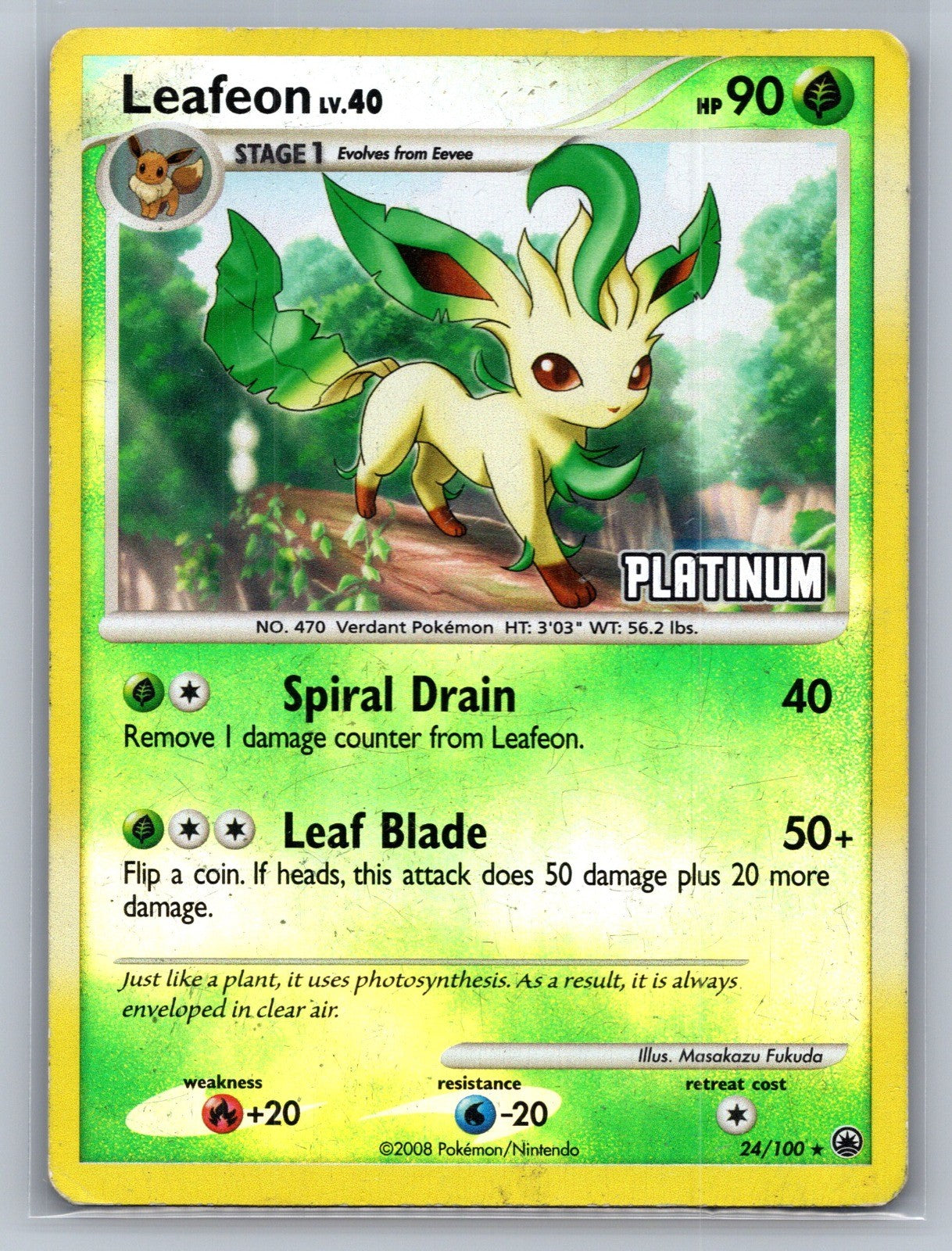 Leafeon - 24/100 [Platinum] Reverse Holo Promo 024/100 Burger King Promos MP
