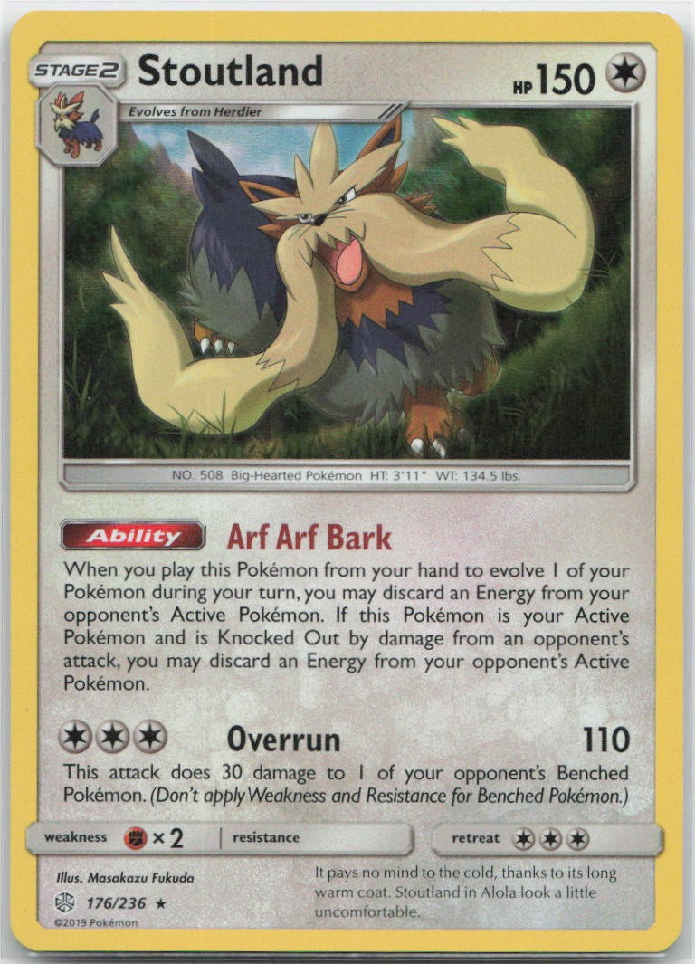 Stoutland Reverse Holo Holo Rare 176/236 SM - Cosmic Eclipse NM