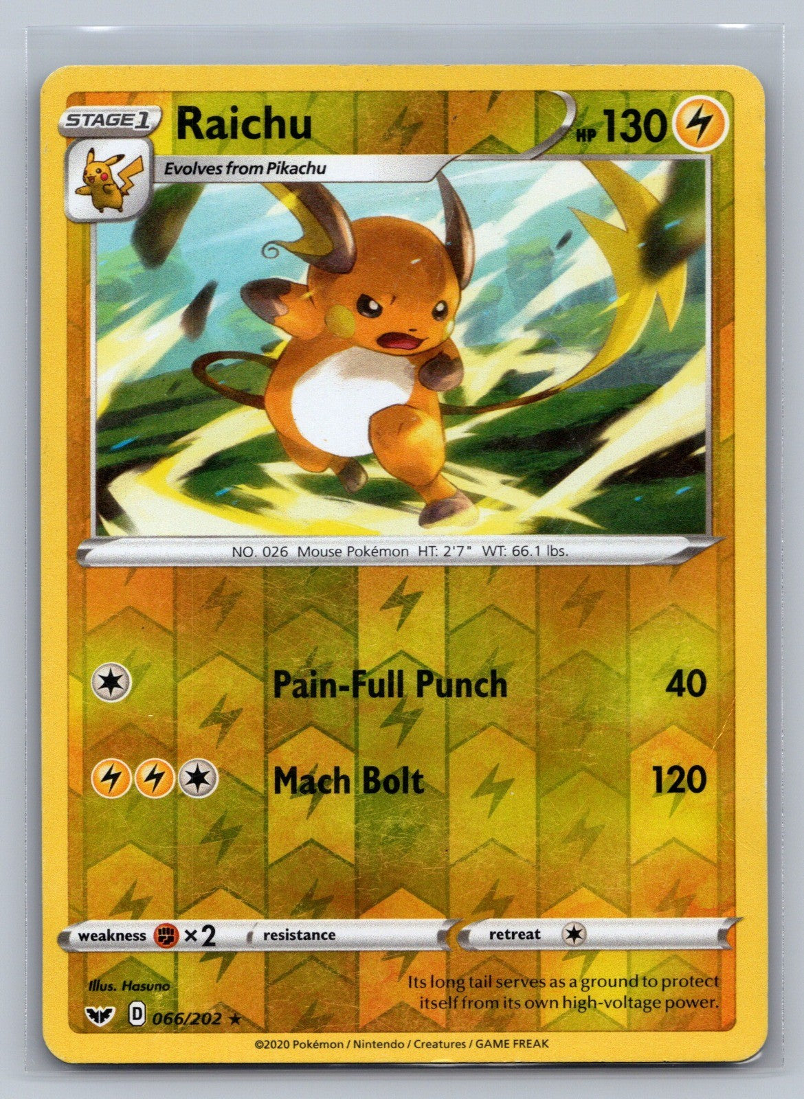 Raichu Reverse Holo Rare 066/202 SWSH01: Sword & Shield Base Set LP