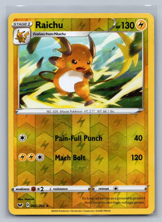 Raichu Reverse Holo Rare 066/202 SWSH01: Sword & Shield Base Set LP