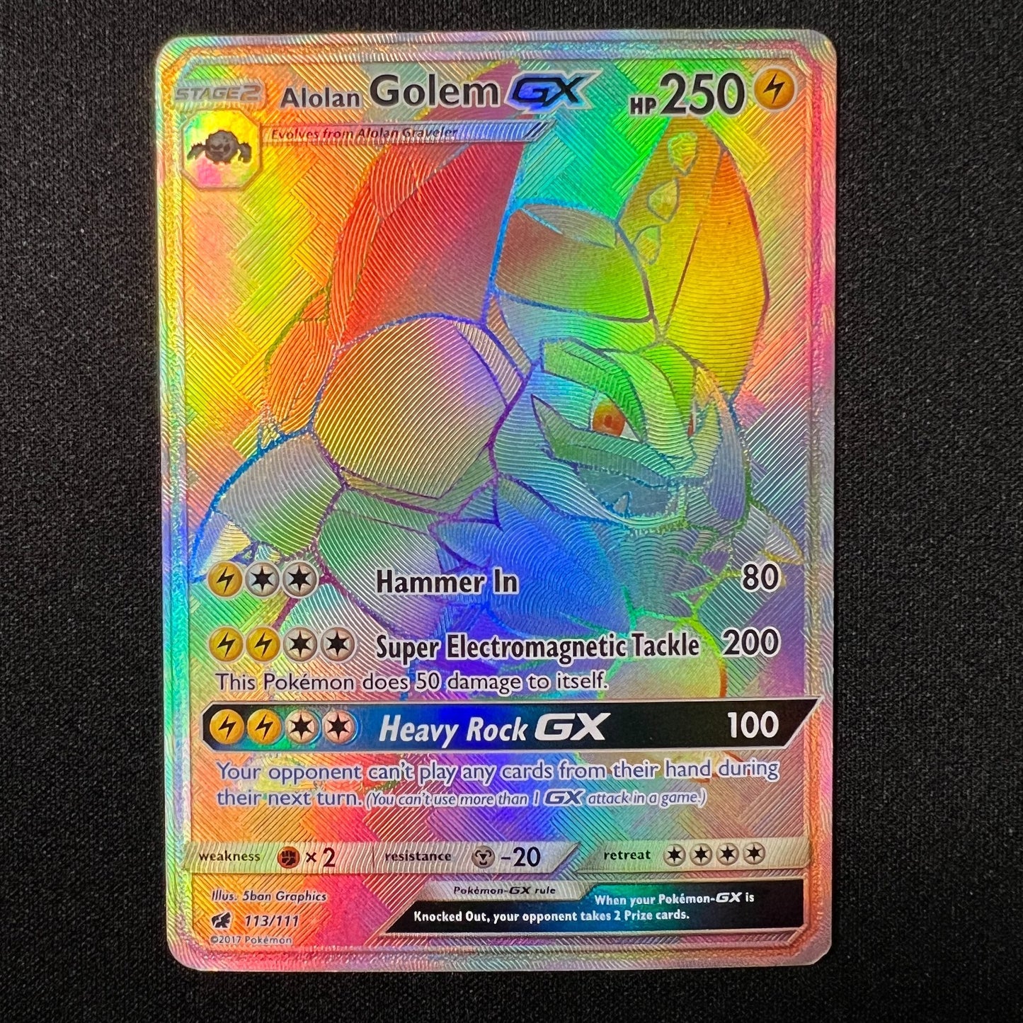 Alolan Golem GX - Crimson Invasion - Rare Rainbow - 113/111 - Pokemon Card - LP