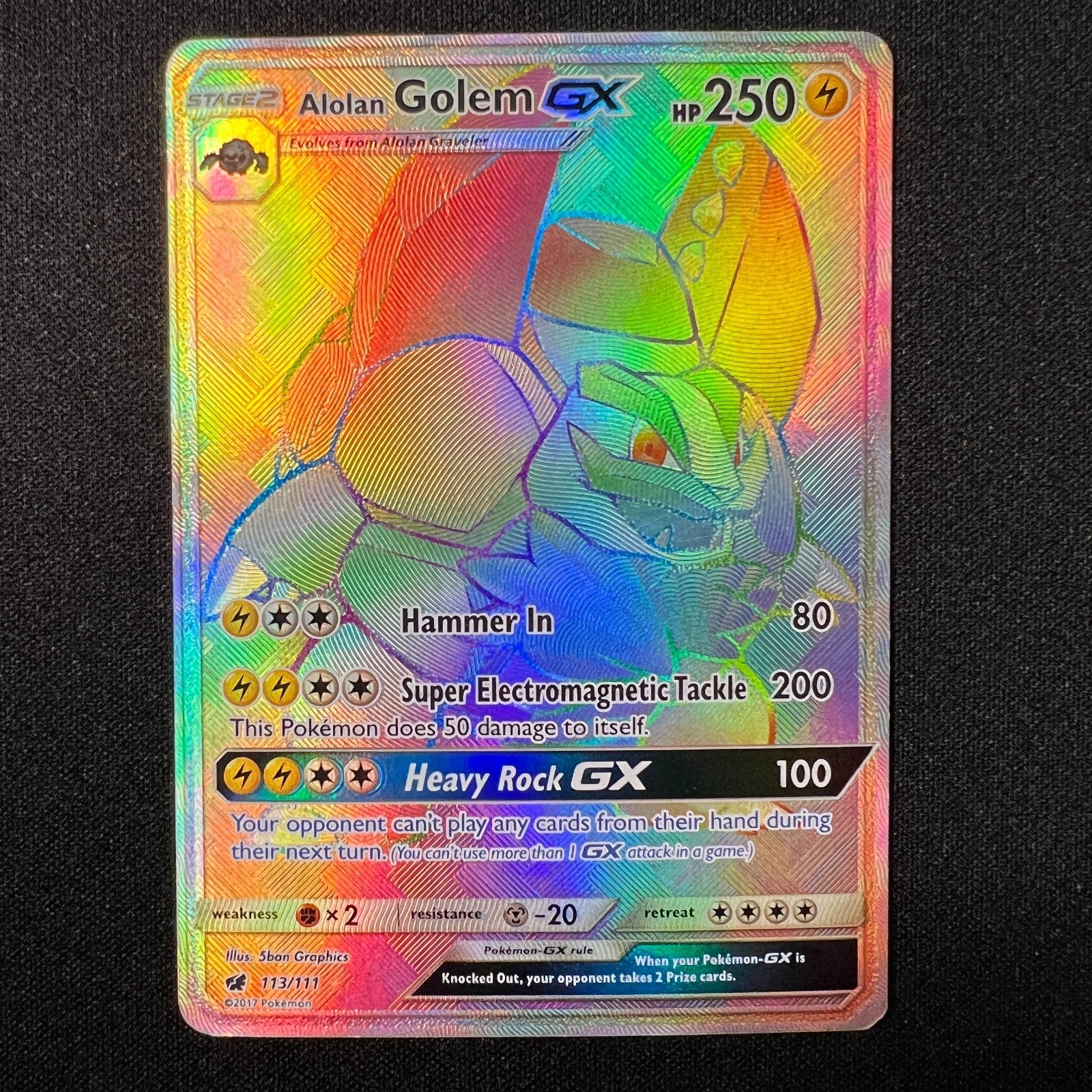 Alolan Golem GX - Crimson Invasion - Rare Rainbow - 113/111 - Pokemon Card - LP