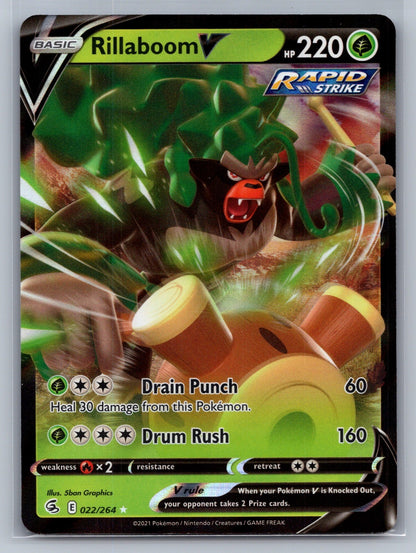 Rillaboom V Holo Ultra Rare 022/264 SWSH08: Fusion Strike NM