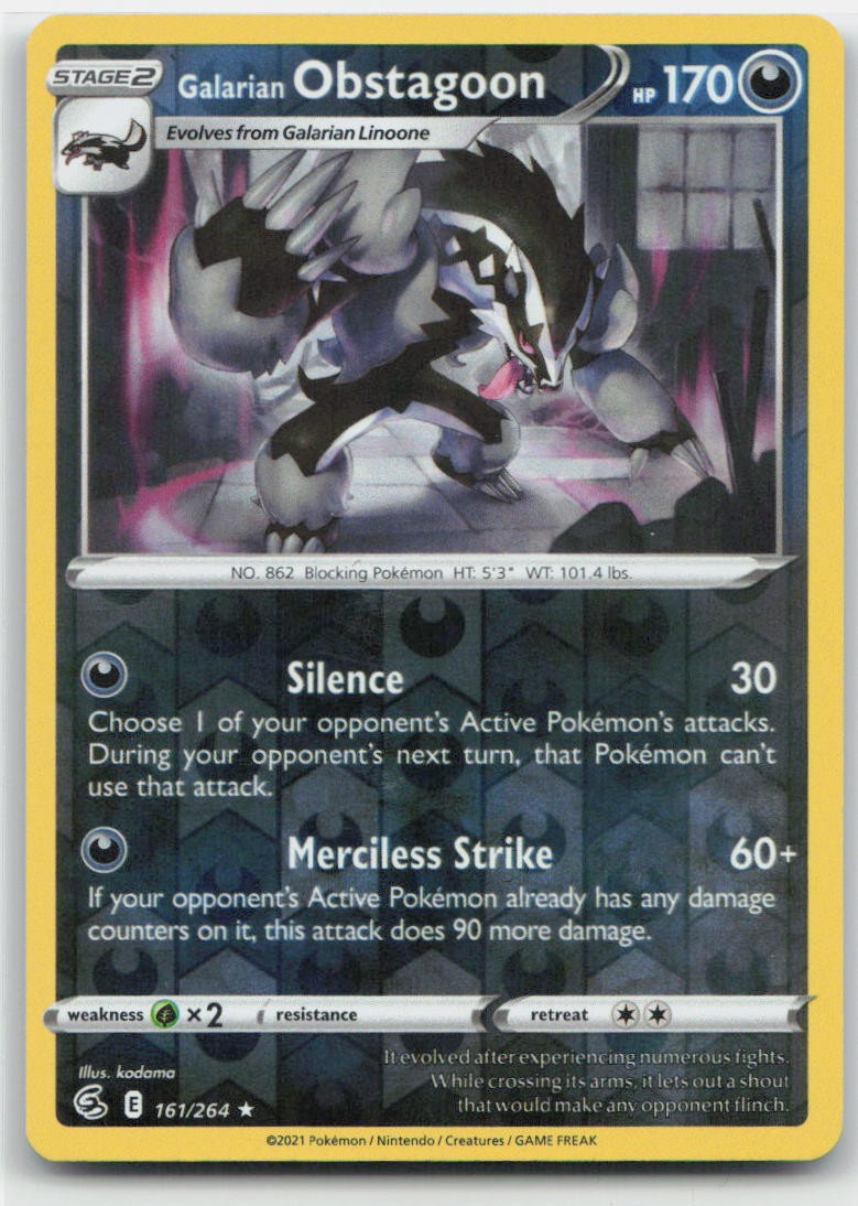Galarian Obstagoon Reverse Holo Holo Rare 161/264 SWSH08: Fusion Strike NM