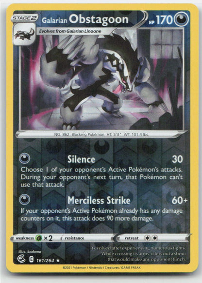 Galarian Obstagoon Reverse Holo Holo Rare 161/264 SWSH08: Fusion Strike NM