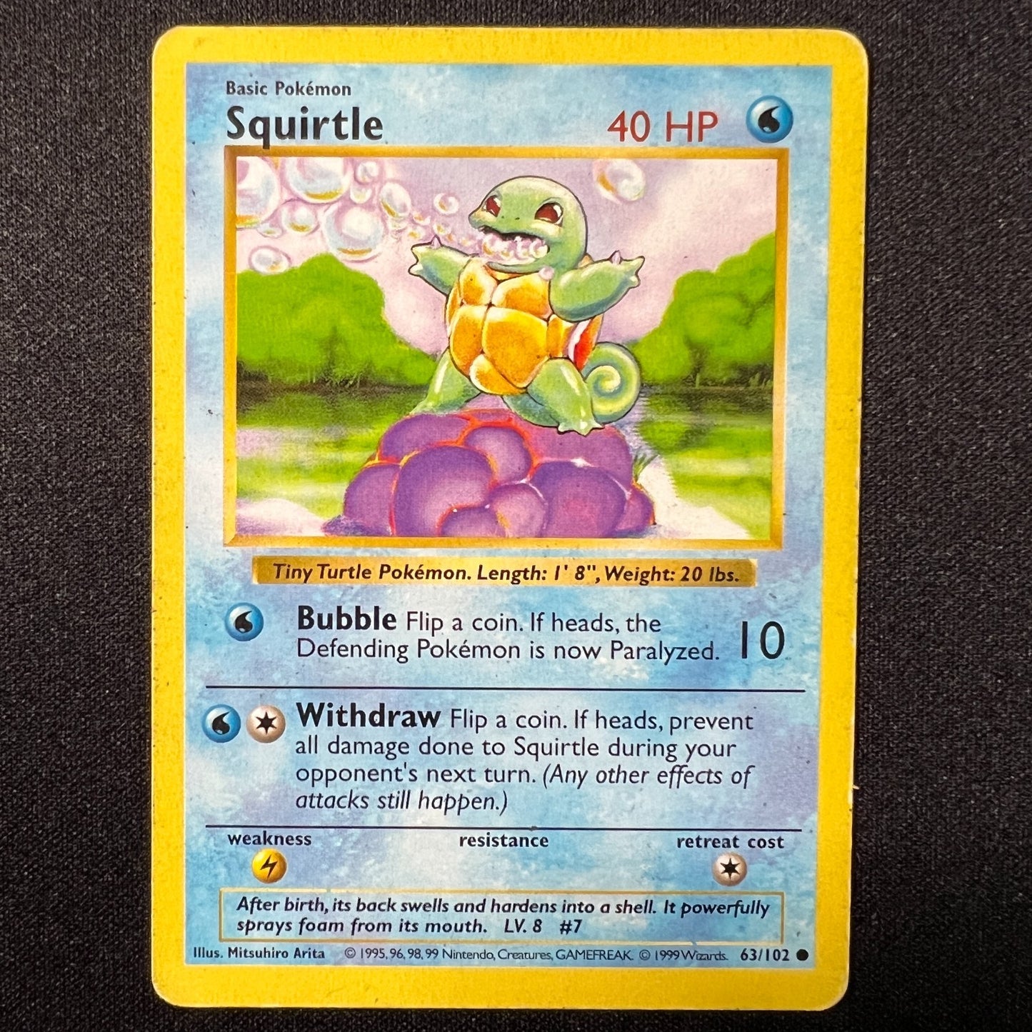 Squirtle (Shadowless) – 63/102 Base Set Vintage WOTC – Pokemon Cards TCG – MP