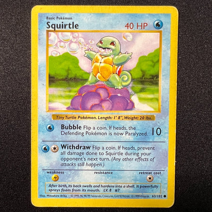 Squirtle (Shadowless) – 63/102 Base Set Vintage WOTC – Pokemon Cards TCG – MP