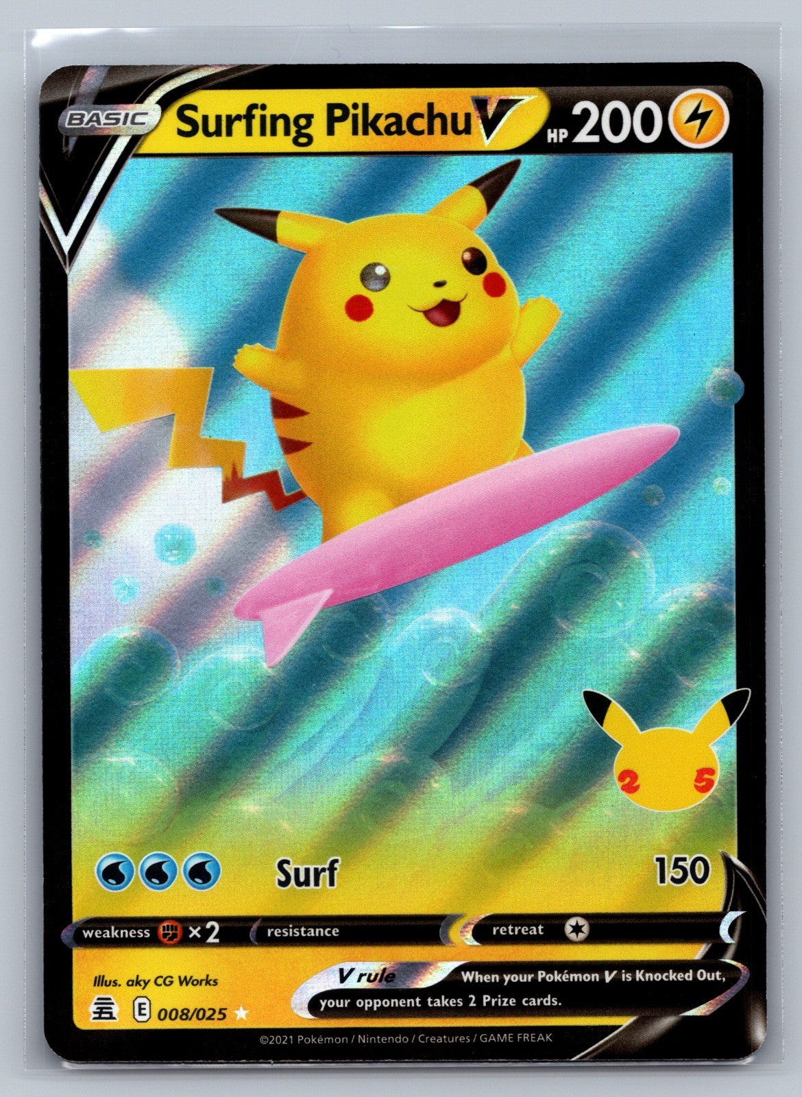 Surfing Pikachu V Holo Ultra Rare 008/025 Celebrations NM