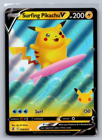Surfing Pikachu V Holo Ultra Rare 008/025 Celebrations NM