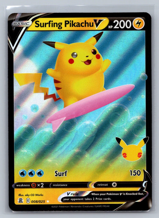Surfing Pikachu V Holo Ultra Rare 008/025 Celebrations NM