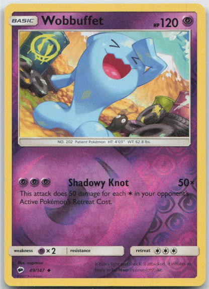 Wobbuffet Reverse Holo Uncommon 49/147 SM - Burning Shadows NM