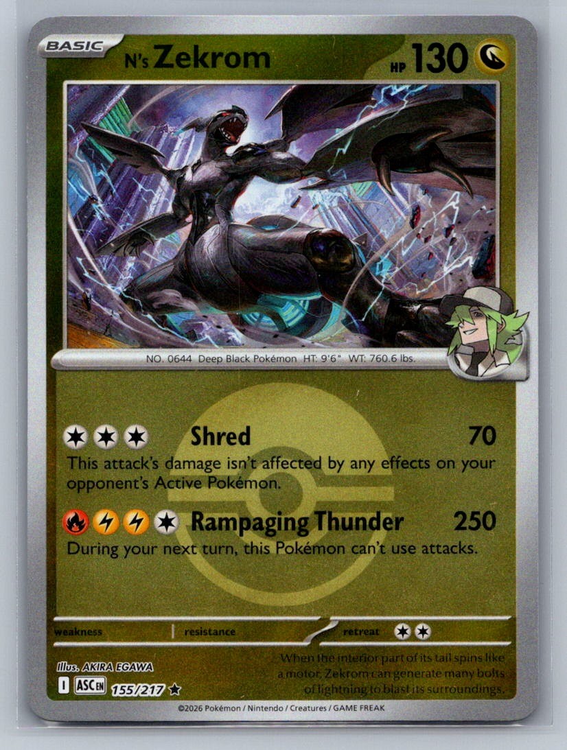 N's Zekrom (Poke Ball) Reverse Holo Rare 155/217 ME: Ascended Heroes NM