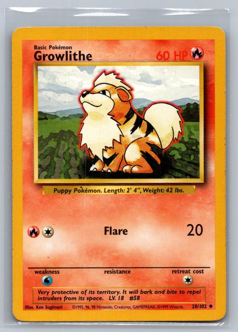 Growlithe Uncommon 028/102 Base Set LP