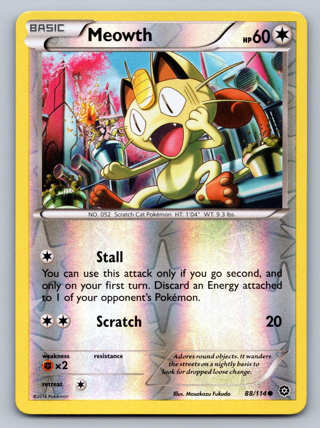 Meowth Reverse Holo Common 88/114 XY - Steam Siege NM