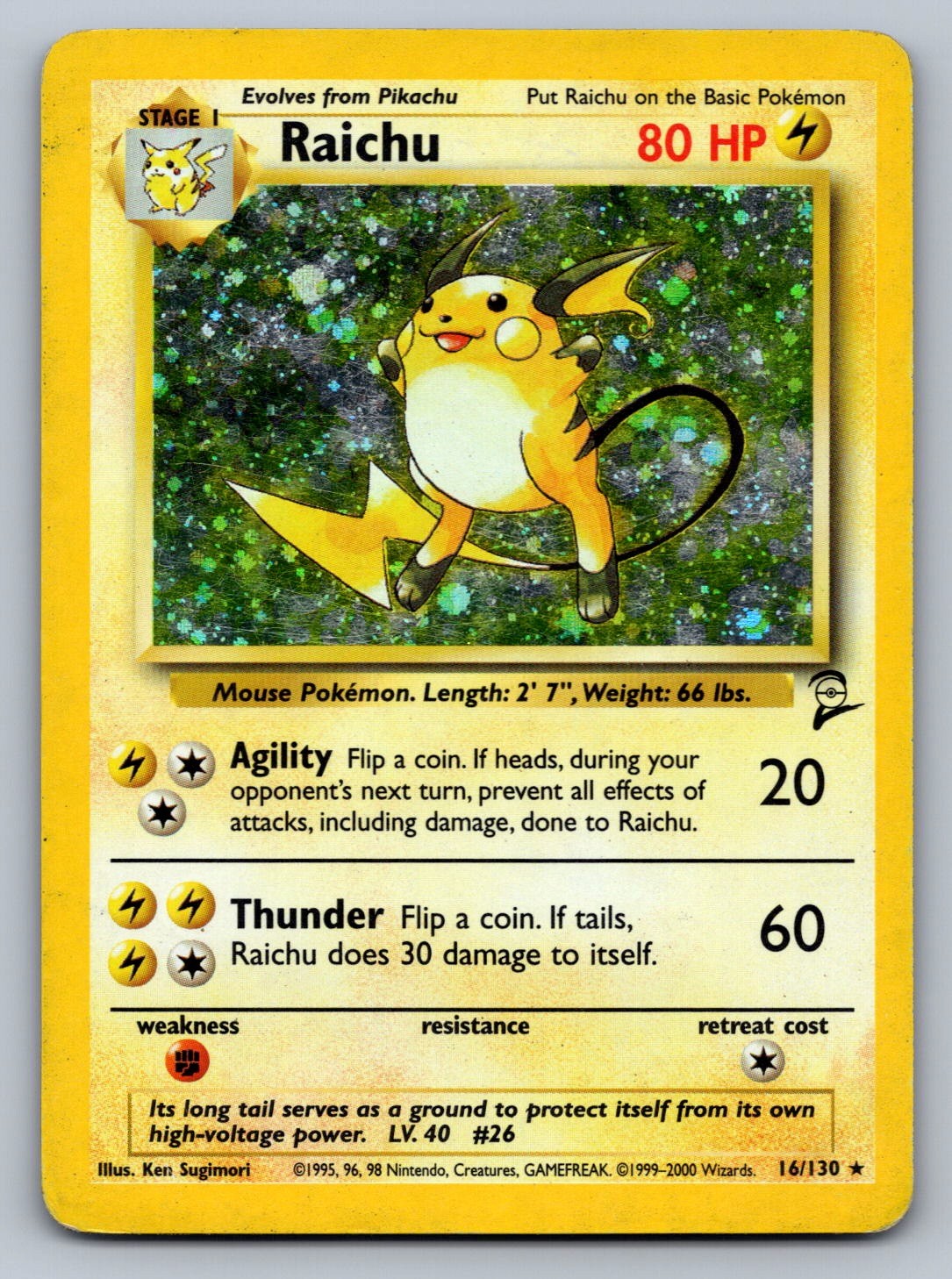 Raichu Holo Rare 016/130 Base Set 2 MP