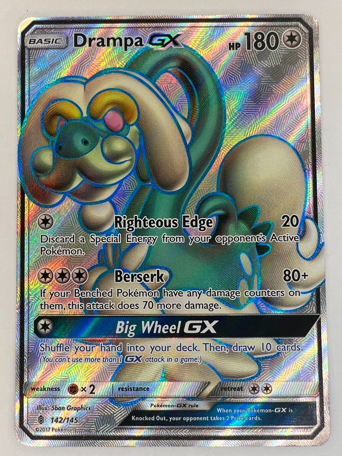 2017 Sun & Moon - Guardians Rising Pokemon Drampa-GX Ultra Rare #142/145 NM
