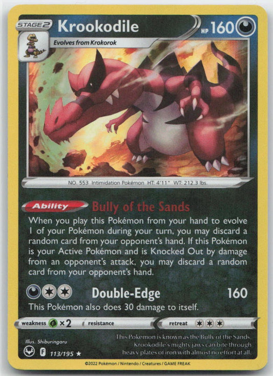 Krookodile Reverse Holo Holo Rare 113/195 SWSH12: Silver Tempest NM