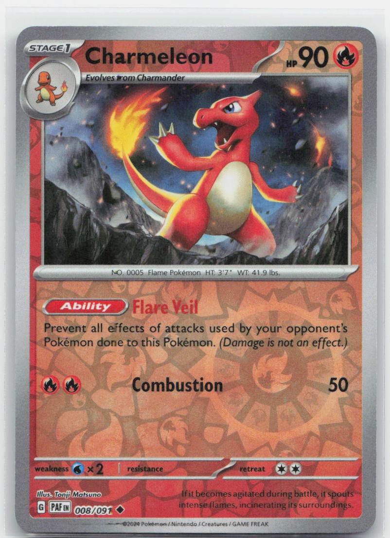 Charmeleon - Reverse Holo Uncommon 008/091 SV: Paldean Fates NM