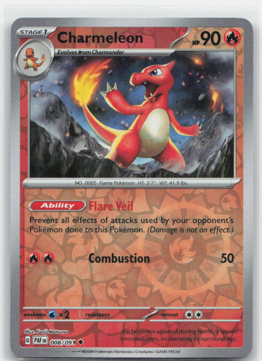 Charmeleon - Reverse Holo Uncommon 008/091 SV: Paldean Fates NM