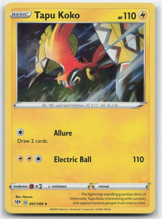 Tapu Koko Holo Holo Rare 061/189 SWSH03: Darkness Ablaze NM
