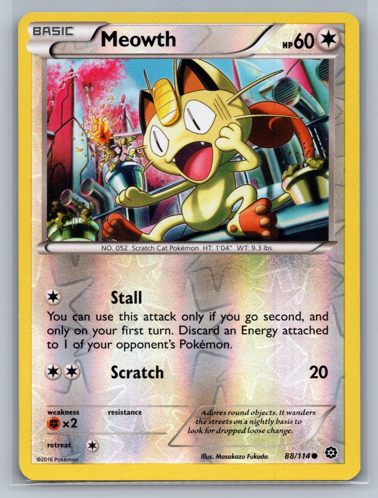 Meowth Reverse Holo Common 88/114 XY - Steam Siege NM