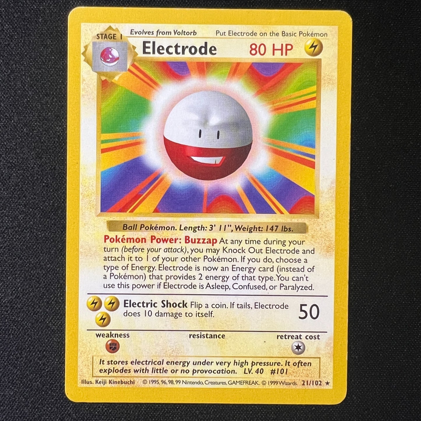 Electrode (Shadowless) 21/102 – Base Set Pokemon Cards TCG Vintage WOTC MP