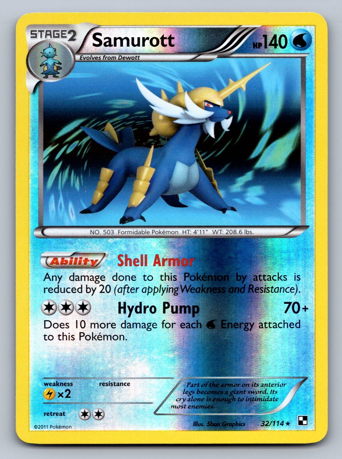 Samurott (32) Reverse Holo Holo Rare 32/114 Black and White NM