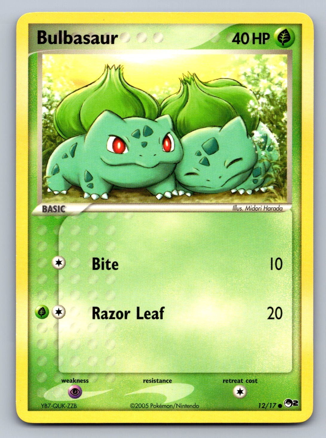 Bulbasaur 012/17 Grass POP Series 2 NM