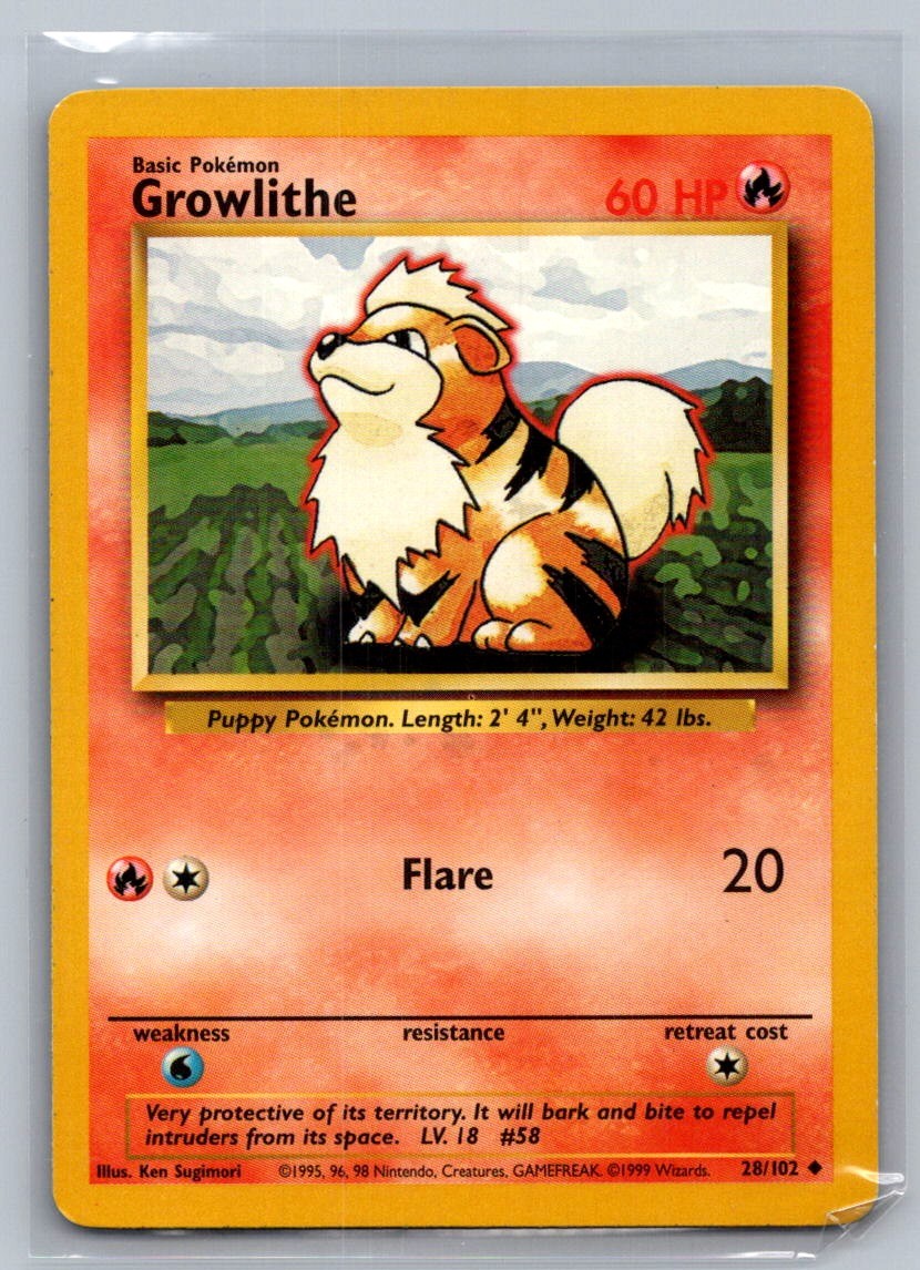 Growlithe Uncommon 028/102 Base Set LP