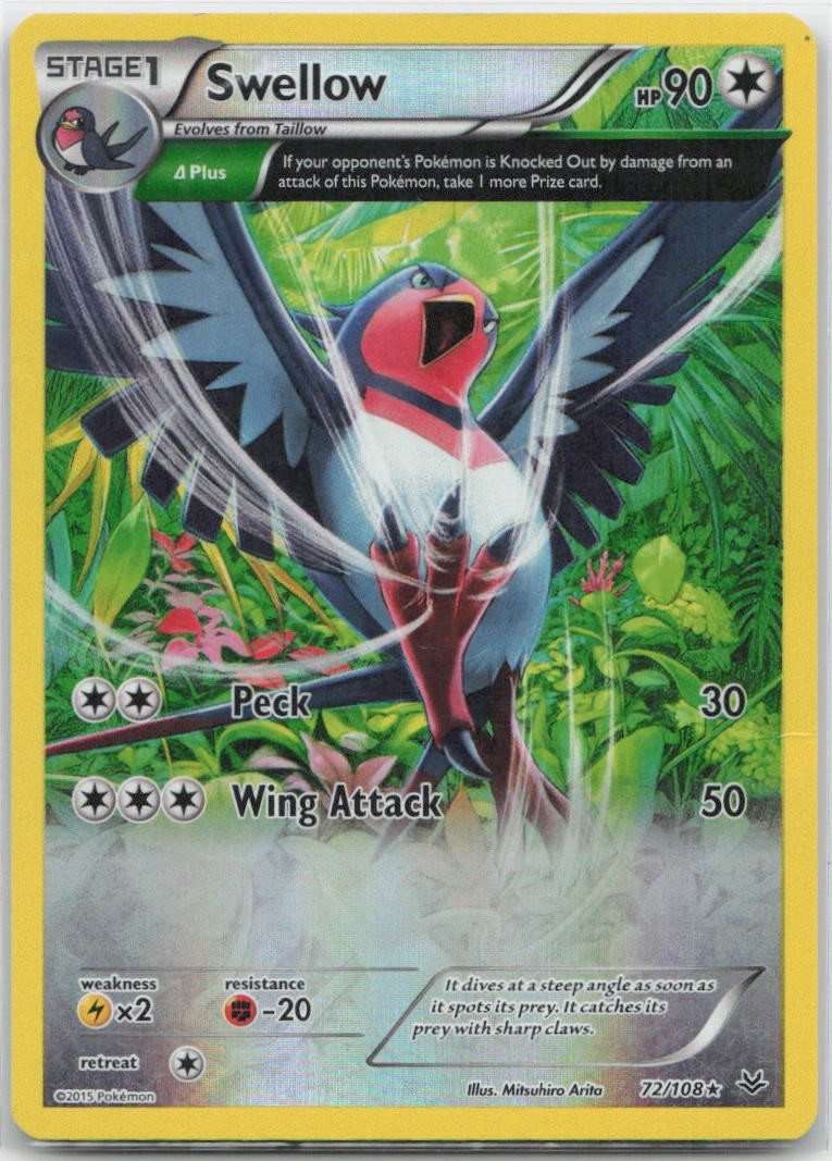 Swellow (72 Delta) Reverse Holo Holo Rare 72/108 XY - Roaring Skies NM