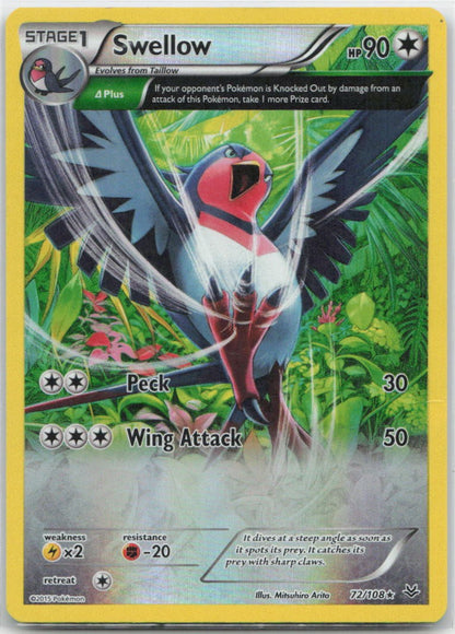 Swellow (72 Delta) Reverse Holo Holo Rare 72/108 XY - Roaring Skies NM