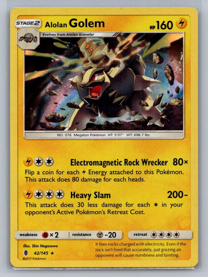 Alolan Golem Holo Holo Rare 42/145 SM - Guardians Rising LP