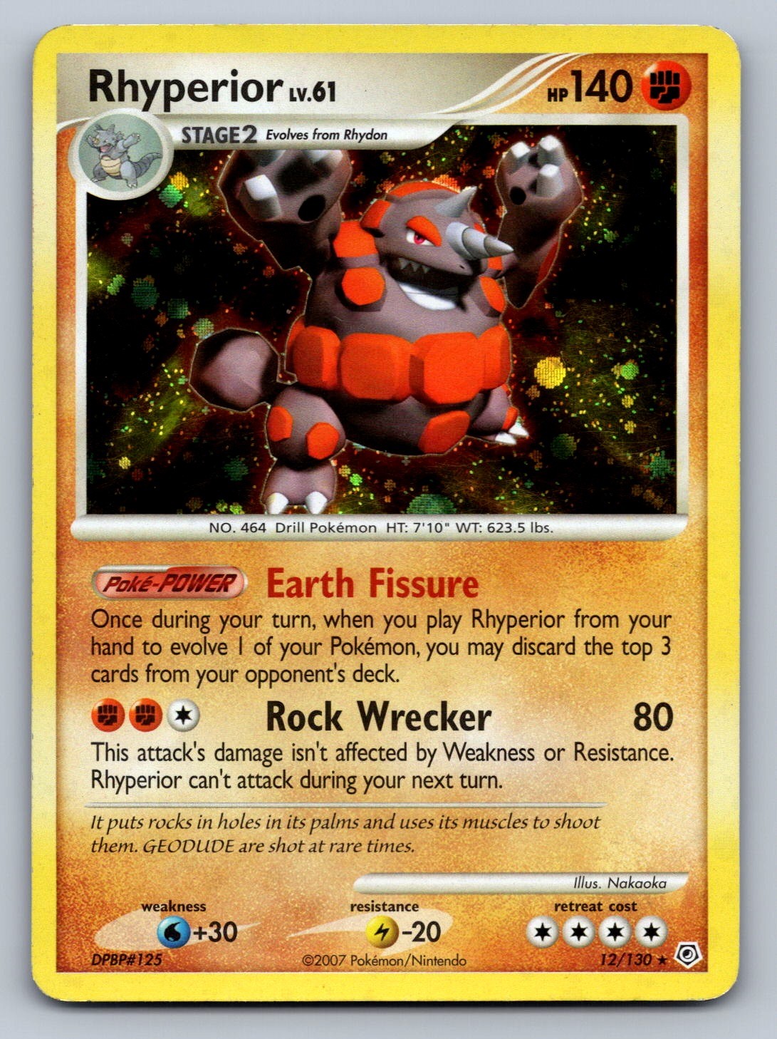 Rhyperior Holo Rare 12/130 Diamond and Pearl NM