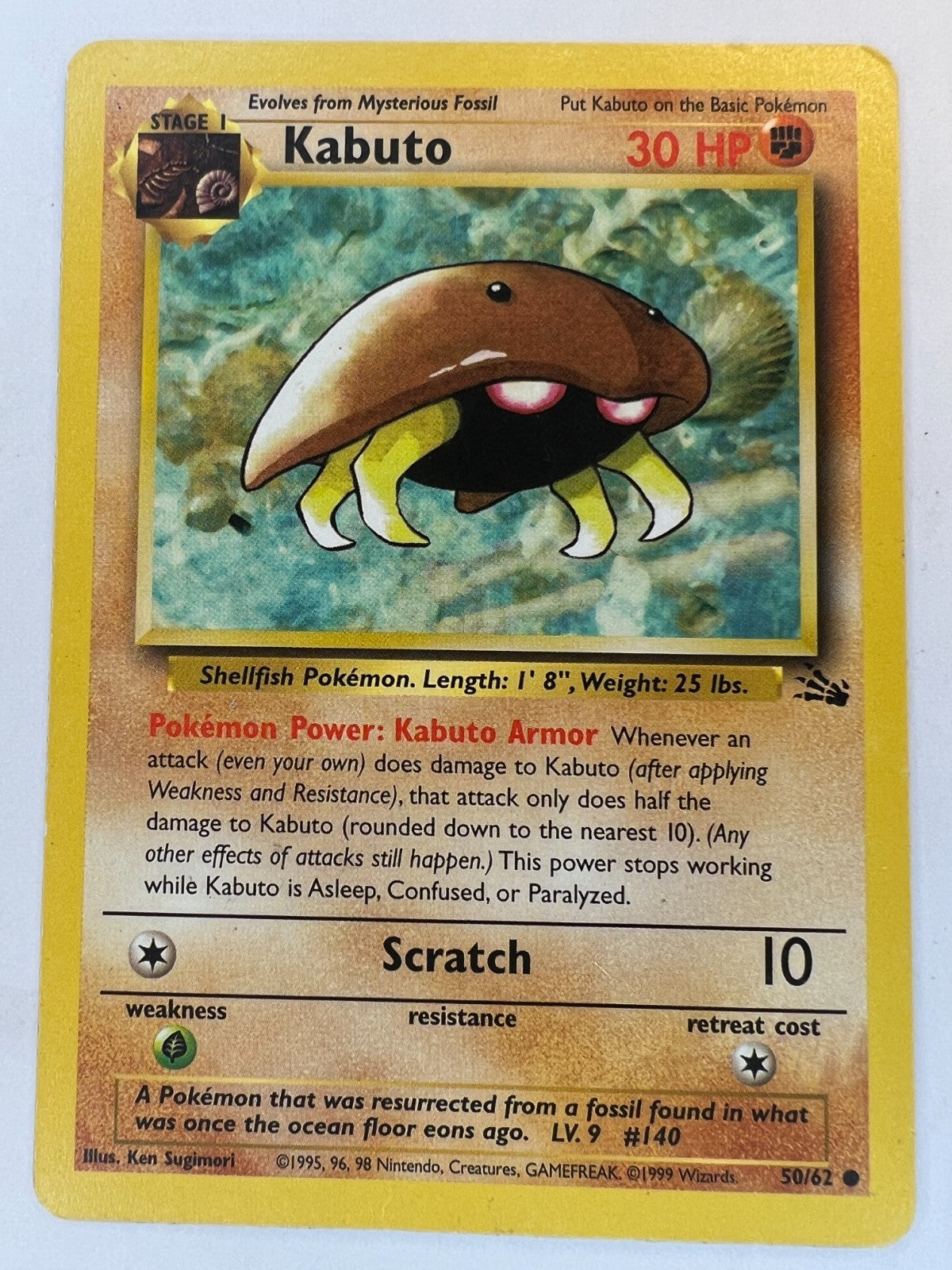 Pokemon TCG Kabuto 50/62 Fossil Vintage WOTC Card Unlimited LP