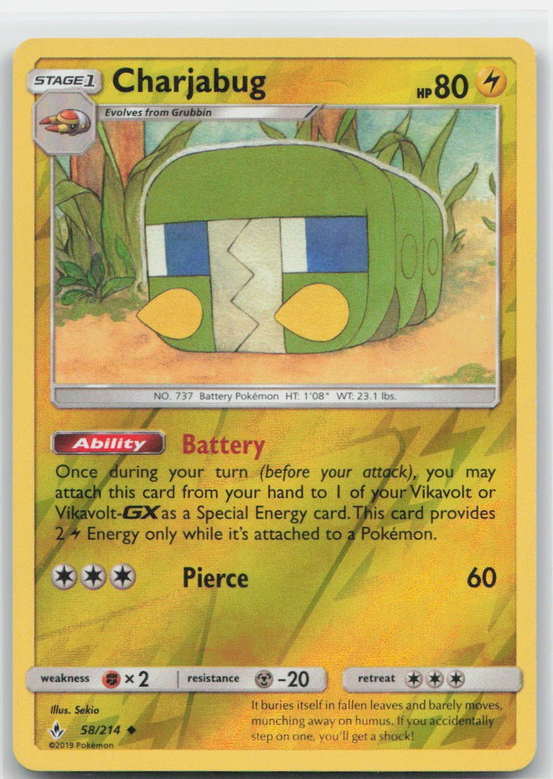 Charjabug Reverse Holo Uncommon 58/214 SM - Unbroken Bonds NM