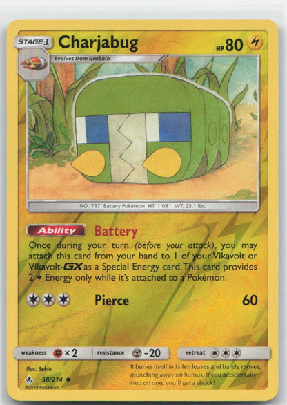 Charjabug Reverse Holo Uncommon 58/214 SM - Unbroken Bonds NM