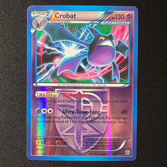 🦇 Crobat 55/135 – Plasma Storm Black & White Reverse Holo Rare Pokemon Cards LP