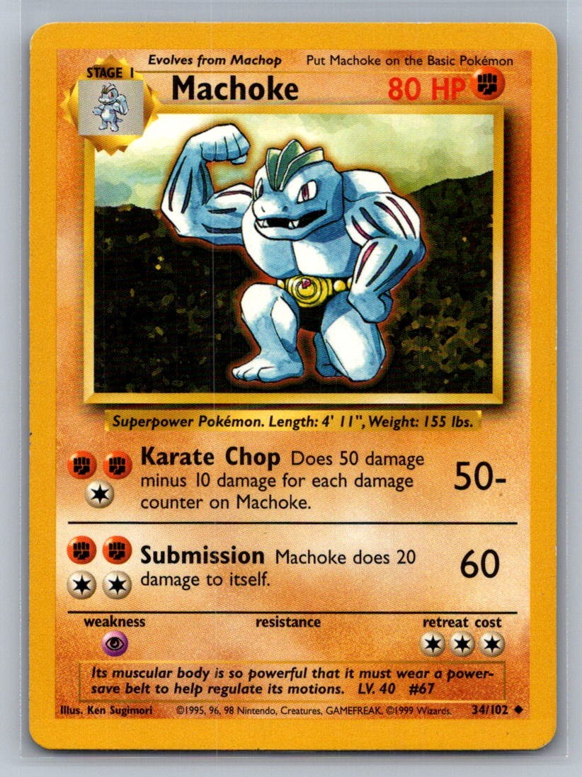 Machoke Uncommon 034/102 Base Set LP