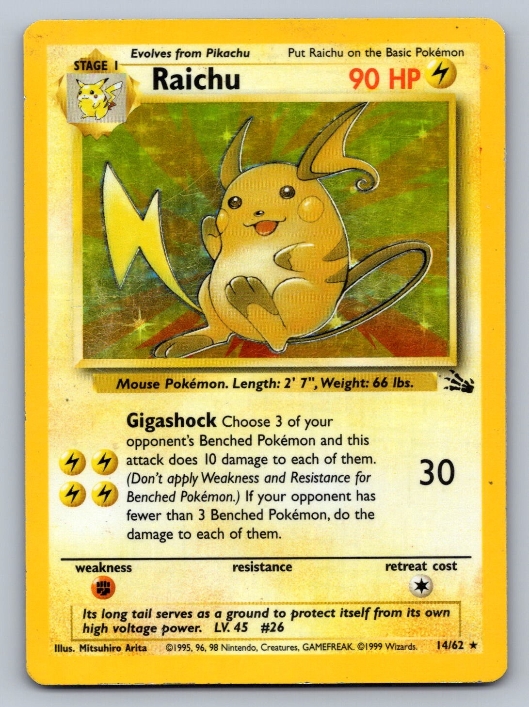 Raichu (14) Unlimited Holo Holo Rare 14/62 Fossil MP