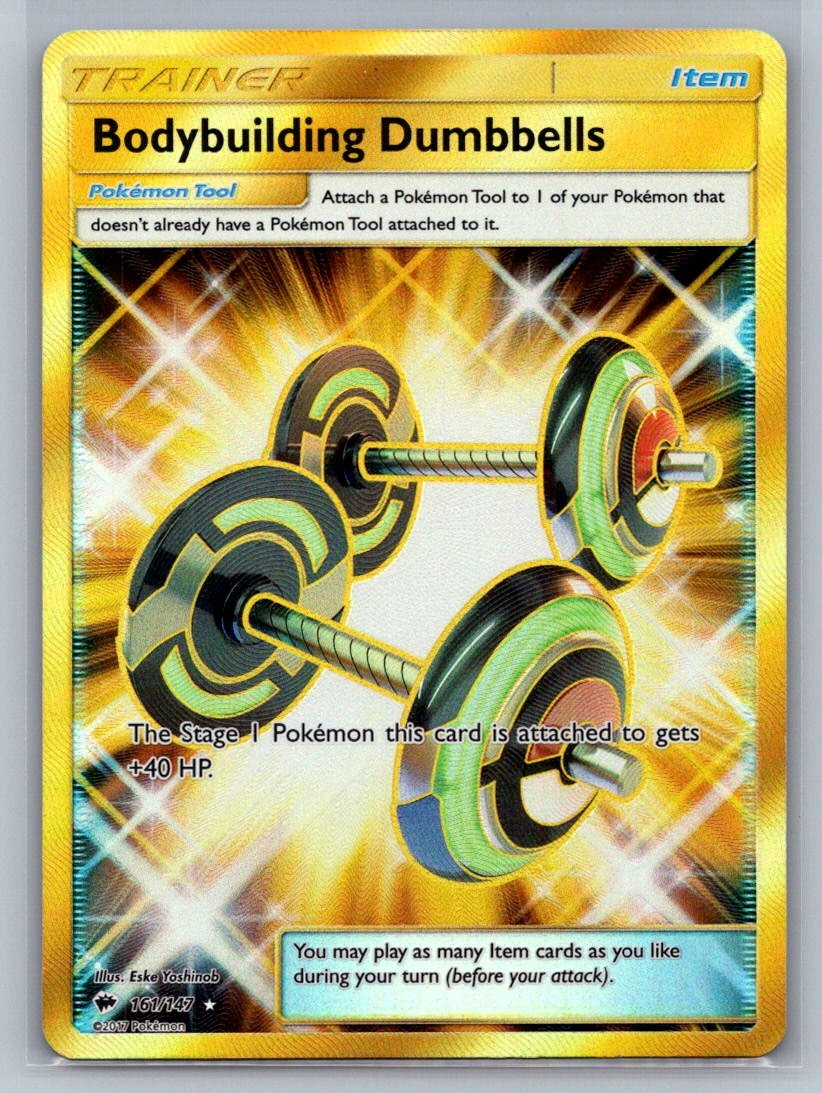 Bodybuilding Dumbbells (Secret) Holo Secret Rare 161/147 SM - Burning Shadows NM