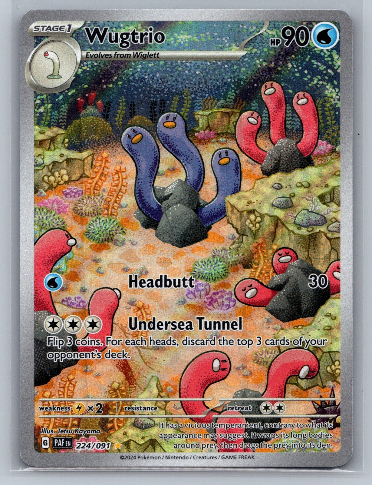 Wugtrio Holo Illustration Rare 224/091 SV: Paldean Fates NM